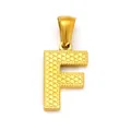 Polished gold initial F pendant with beaded edge and embossed dot texture for women - Letter F Style (SP004G-F - Pendant Only (Without Chain))