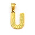 Elegant gold-plated stainless steel letter U pendant with textured dot surface detail - Letter U Style (SP004G-U (Pendant Only (Without Chain)))
