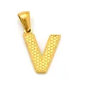 Elegant gold letter V pendant with granular textured finish and polished bail - Letter V Style (SP004G-V, Pendant Only (Without Chain))