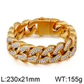 Pulsera cubana para hombre bañada en oro hiphop con diamantes y cierre de presión - Estilo Dorado Iced Out (KB102749-BD)