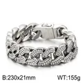 Pulsera de cadena cubana gruesa de acero 316L plateado con incrustaciones de strass - Kb155281-k