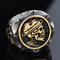 Anello punk vintage con teschio in finitura argento e oro e design hobo nickel - US 7 / Oro Bicolore (16110)