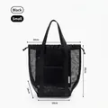 Small black mesh beach bag with drawstring closure and durable nylon handles - Small / Black