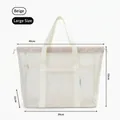 Large beige mesh beach tote bag with multiple pockets and drawstring closure for swimming - Large / Beige