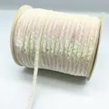 Roll of 1cm velvet ribbon with pink and green iridescent glitter for DIY gift wrapping - Glitter Webbing (10.)