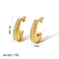 Boucles d'oreilles créoles C en acier doré avec cristaux clairs, 25,5 mm - Boucles d'Oreilles en C en Zirconium Or 18K (TE6408-CZ)