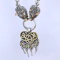 Collana con ciondolo artiglio d'orso vichingo e doppie teste di lupo in acciaio bicolore - Set Collana Zampa di Orso Bicolore (F0207)