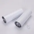 Close-up of two 20oz white sublimation skinny tumblers with lids on light background - 20oz / Sublimation Coating
