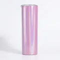 Close-up of a 20oz purple holographic sublimation tumbler with transparent seal lid - 20oz / Rainbow Pink