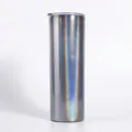 Detailed view of 20oz holographic silver skinny tumbler with iridescent rainbow finish - 20oz / Rainbow Black