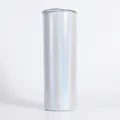20oz rainbow laser finish stainless steel tumbler with clear lid and sublimation coating - 20oz / Rainbow White