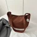 Brown corduroy crossbody bag for women with cute white puppy pendant accessory - Dark Brown