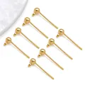 Set of 8 gold-plated ball head T-shape earrings DIY jewelry accessories in glossy finish - Ball Head Earring Post (T941)
