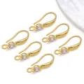 6pcs gold-plated DIY ear hooks with round cubic zirconia and closed loops for earrings - T92-10x19mm Copper Plated With 18k Gold For Strong Color Retention Zirconium-plated Size 65 Ear Hook - 0.6g