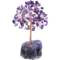 Natural amethyst crystal money tree with copper wire on raw gemstone base for home decor - Purple Crystal