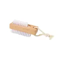 Double-sided wooden nail brush with white bristles and hanging jute rope for cleaning - Beechwood Double-sided White Pp Rounded Corner Cord Nail Brush J-smpp-zjs-cs