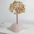 Handmade citrine money tree crystal decoration with wire branches and rose quartz base - Rose Quartz and Citrine
