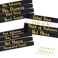 12-piece Bachelorette Party sash set with gold Bride to Be lettering and safety pins - One Size 160*9.5cm / 12pcs Set / Black & White