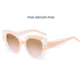 Lunettes de soleil œil de chat monture cristal rose et verres dégradés rose-brun - Monture Rose Verres Marron Rose