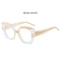 Lunettes de soleil œil de chat beige et blanc avec monture géométrique bicolore dentelée - Monture Blanc Riz Verres Transparents