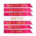 Set de 7 bandas de fiesta con 1 cinta blanca y 6 fucsia de raso para despedida soltera - Juego de 7 Piezas Rojo Rosa Impresión de Brillo