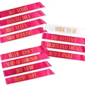 Hot pink and white satin party sashes with gold Bride to Be and Bride Tribe lettering - 12-Piece Set Rose Red Glitter Printing