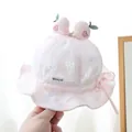 Cappello da sole rosa per neonati con fiocchi pesca e stampa di ananas bianchi - Testa Regolabile: 42-50cm (Circa 3m-3a) / Rosa Tenue
