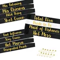 12-piece black and white bachelorette party sashes with gold Bride to Be lettering - 12-Piece Set Ink Printing