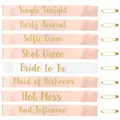 Set of 8 bachelorette party sashes including 1 white Bride to Be and 7 pink sashes - 8-Piece Rose Gold Set Gold Ink
