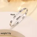 Detail of 4mm stainless steel cuff bracelet with Roman numerals and inlaid crystals - 43# 4mm Hollow Roman Pattern - Steel Color Sz652