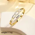 Macro shot of 18k gold plated stainless steel chain bangle with zircon pavé details - 71# Gold Sz604