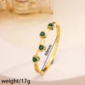 Detail of 18k gold plated steel bangle with green heart zircons, 60mm diameter - 74#-green Sz099
