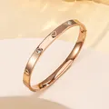 Detail of rose gold stainless steel bracelet with engraved hearts and cubic zirconia - 22# Rose Gold Sz626