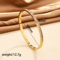 4mm 18k gold plated stainless steel open bangle with sparkling cubic zirconia inlay - 1# Single Row Of Diamonds - Gold Sz647