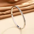 Polished silver stainless steel bangle with channel-set clear zircons and hinged clasp - 2# Single-row Drill - Steel Color Sz646