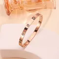 Rose gold plated titanium steel screw bangle with embedded crystals for women - #8 Ten Diamonds - Rose Gold Sz638