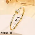 Gold plated titanium steel open bangle with crystals, 60mm inner diameter, 18g weight - 10# Slim Waist - Jinsz633