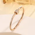 Rose gold titanium bangle with sparkling micro-pave crystals and sliding ring charms - 12# Slim Waist - Rose Gold Sz634