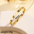 18k gold plated stainless steel open bangle with clover motifs and crystals, 60mm size - 17# Four-leaf Clover With Diamonds - Gold Sz661
