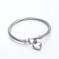 Silver twisted cable bracelet in stainless steel with a polished heart charm pendant - 26#154-steel Heart Sz567