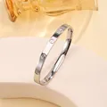 Silver stainless steel open cuff bracelet with screw motif in minimalist design - 31# Flathead Nail - Steel Color Sz663