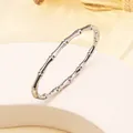 Polished silver stainless steel bangle with a minimalist bamboo texture design - 37# Bamboo Joint - Steel Sz462