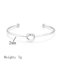 Silver knot cuff bracelet in stainless steel with ball ends, 2mm width, weight 7g - 55# Heart-shaped Open Bangle - Steel Color Sz105