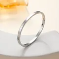 Minimalist silver stainless steel hinged bangle with polished finish and secure clasp - 77# [4mm Wide Plain Steel Color] Sz648