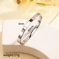 Polished 6mm silver titanium steel bangle with hinge closure for women - 80# [6mm Wide Plain Steel] Sz63