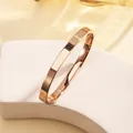 Minimalist 18k rose gold plated titanium steel bangle with polished mirror finish - 82# [6mm Wide Plain Rose Gold] Sz641