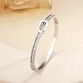 Silver-colored buckle bracelet in stainless steel with crystal pavé and LOVE engraving - 84# Steel Color Sz458