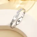 Silver geometric titanium bangle featuring white mother of pearl and crystal accents - 97# Steel Color Sz582