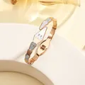 Rose gold snake bangle featuring white mother of pearl and paved cubic zirconia - 98# Rose Gold Sz584