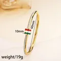 Gold plated titanium bangle featuring pave crystal inlay and colorful enamel cylinder charm - 104# Oil-dripping Slim Waist - Gold Sz031